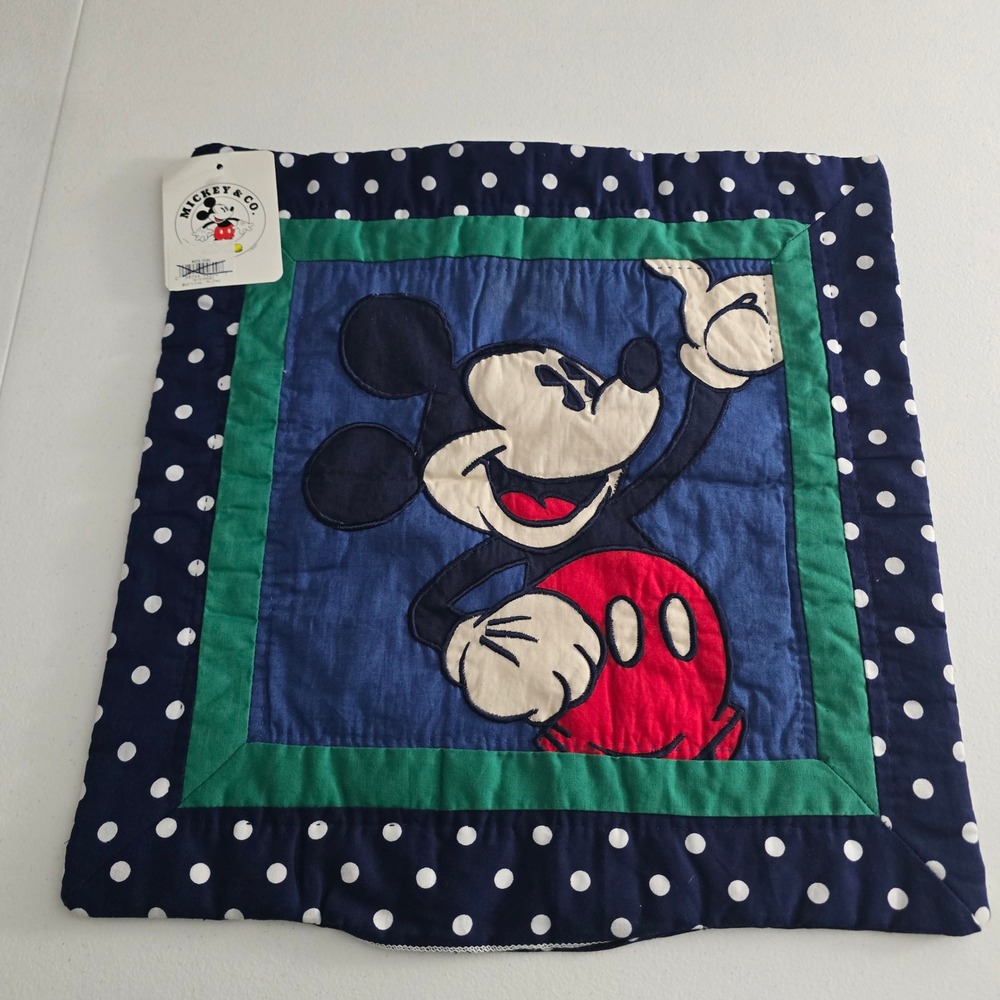 Vintage Mickey & Co Disney Quilted Polka Dot Pillow Sham Navy Blue 14.5x14.5